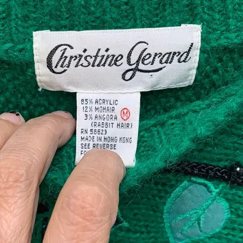 Vintage 80’s Christine Gerard green crew neck angora, mohair, acrylic sweater. M Size M