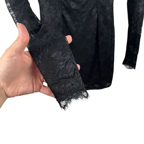 SKIMS Lace Turtleneck Mini Dress Black Sheere Floral Long Sleeve Size Small