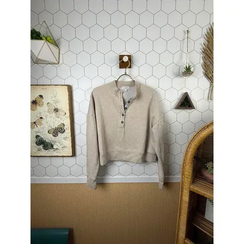 Evereve Beige Cropped Taryn Taped Henley Sweatshirt - Size - Small