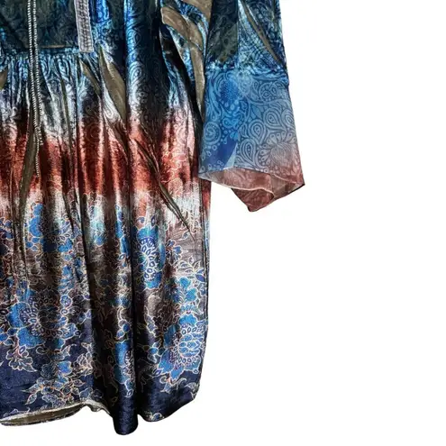 Live and let live One World Top Womens 1X Multicolor Boho Print Stretch Blouse