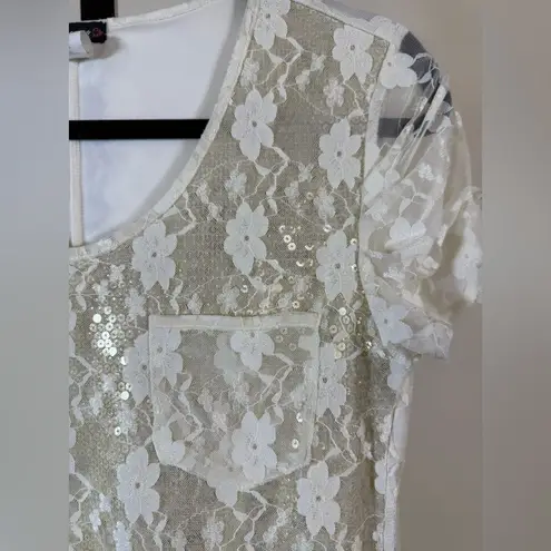 Cocomo Women’s Medium White Lace Top Sheer Floral Coquette Romantic Chic Ivory