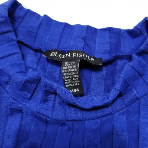 Eileen Fisher Dress Size Medium M Bodycon Dress Ribbed High Neck Midi Dress Blue