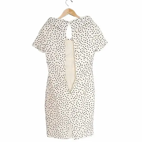 Unique Vintage Dress Portrait Collar Cream With Black Polka Dots Size Medium