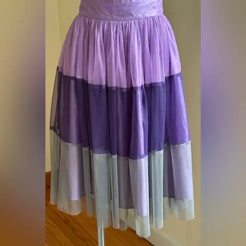 Lavender Purple Gray Striped Tiered Ruffle Tulle Skirt with Beading, SZ S