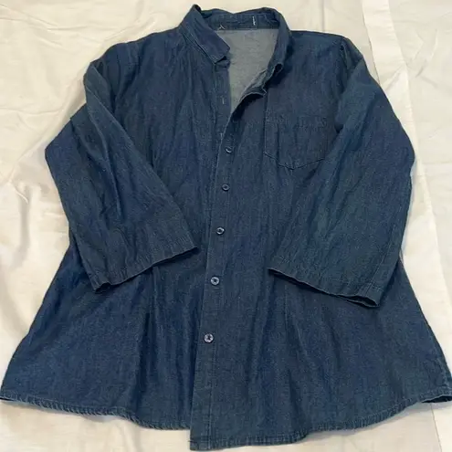 One jeanswear junior szXL denim button front adjustable sleeve elastic back EUC Blue Size undefined