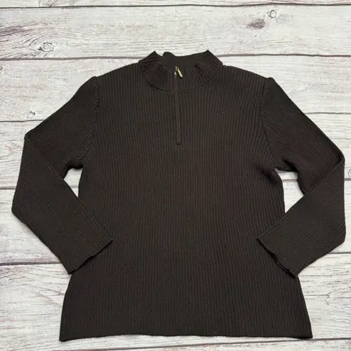 St. John Sport by Marie Gray Ribbed Mock Neck Sweater Brown 1/4 Zip Size Large
