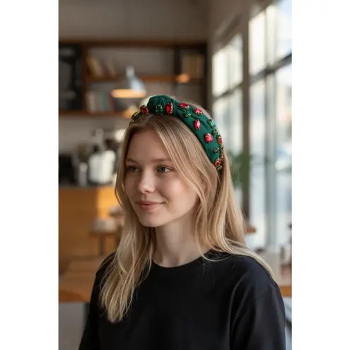 Piper K knotted headband embellished with red and green rhinestones Christmas