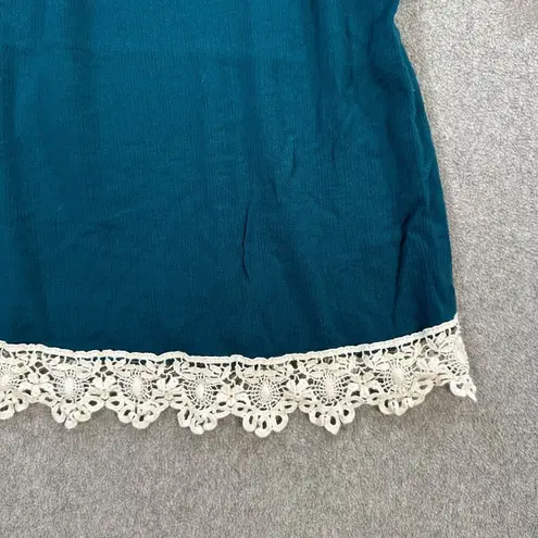 Kori America Crochet Trim Blouse Women's Small Teal Blue 3/4 Sleeve