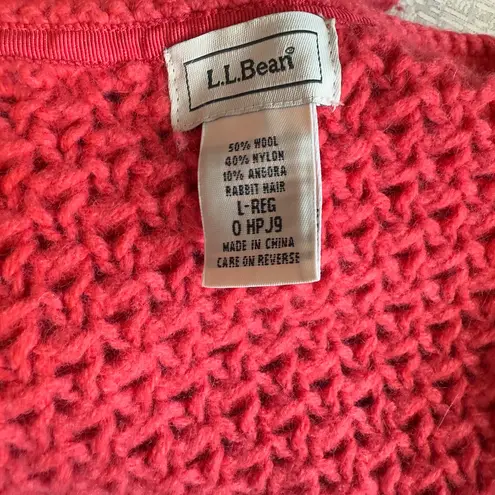 LL Bean Coral Red Cardigan Sweater Chunky Knit Button Up Lg Lagenlook Preppy