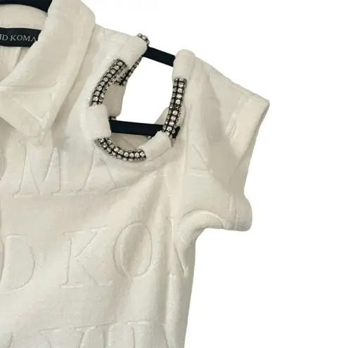 David Koma Crystal Embellished DK Intarsia Terry Logo Midi Dress White Size US 6