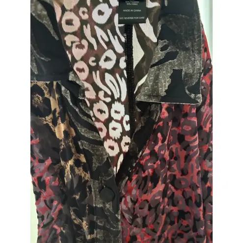 Ali Miles Top Size 1X Cheetah Velvet/Velour Burnout Wearable Art Artsy Red
