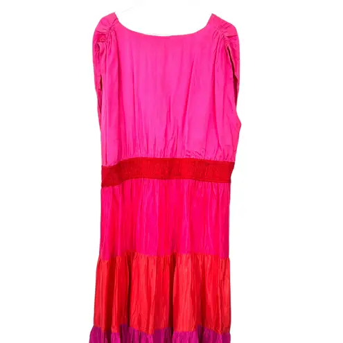 DENIM 24/7 | 26W Tiered Maxi Dress Ruffle Pink Red Tank Sleeveless Long Flowey