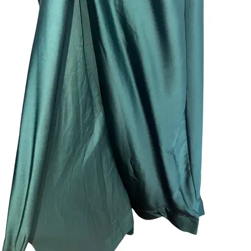 La Femme Strapless Sweetheart Satin Wrap Bodice Maxi Gown Emerald Green