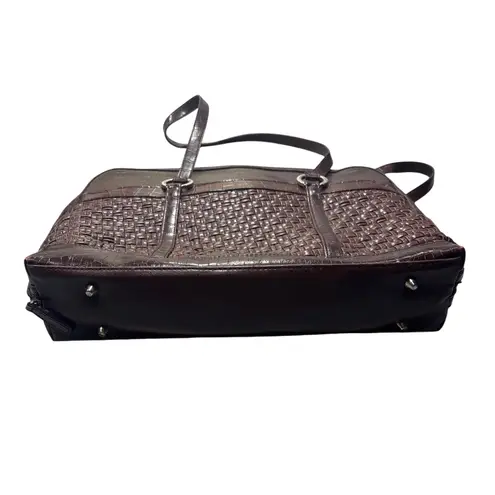 Coldwater Creek Laptop Tote Bag Faux Croc Leather Woven Brown Shoulder Bag Work