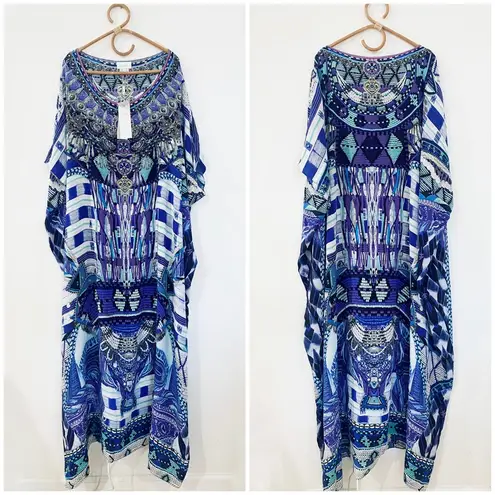 Camilla crystal embellished printed 100% silk crepe kaftan ONESIZE