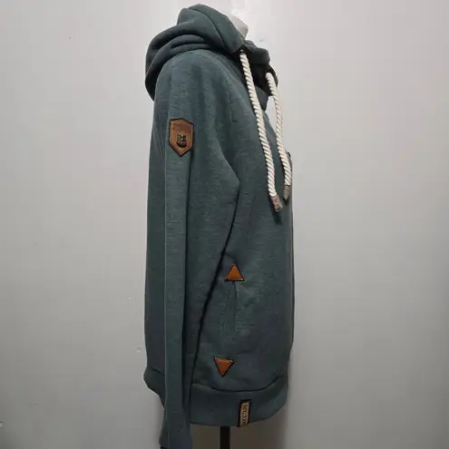 Naketano Darth Green Hoodie Owl Patch Cowl Neck Drawstring Large Sweatshirt