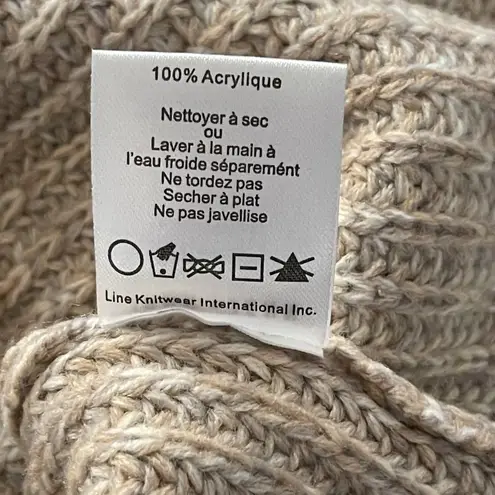 John + Jenn High Neck Long Sleeve Lace-Up Knit Pullover Sweater Tan Medium