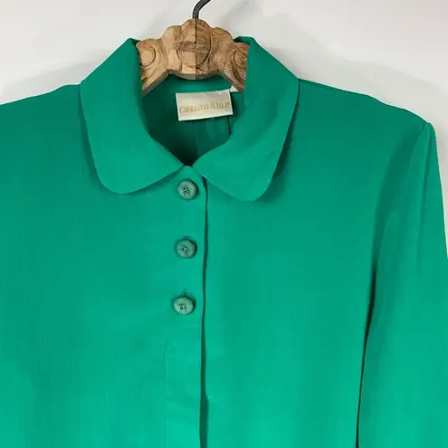 Vintage Green Round Collar Blouse Big Button Small Medium