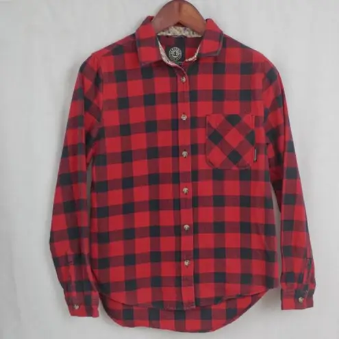 Ladies' Buffalo Plaid Flannel Button Down Shirt Red Size M