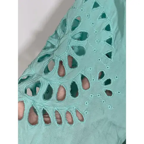Solitaire Swim Women's Eyelet Swimming Cover Up Top Shirt Teal Green Size Medium