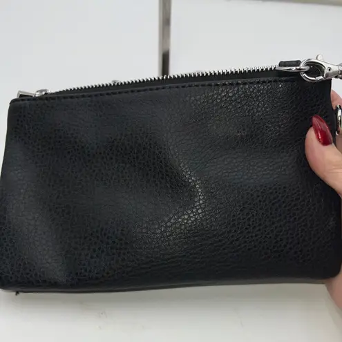 Reaction Kenneth Cole Black Pebbled Faux Leather Wristlet Clutch Chain Strap