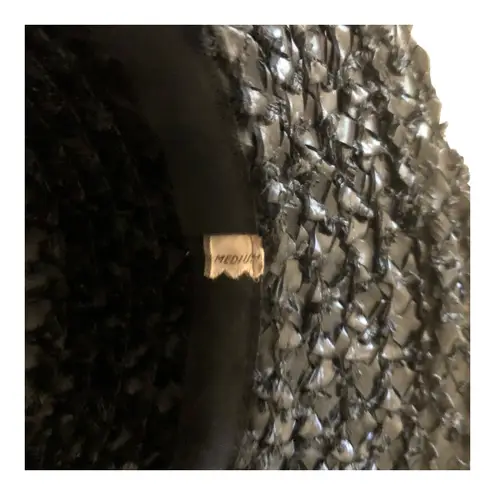 Vintage Suzy Hat Black Woven Straw Wide Brim With Ribbon Accent Women's Medium