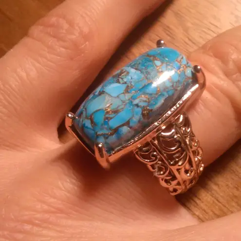 Matrix Chestnut Brine Turquoise Solitaire Copper Ring (Size 6)