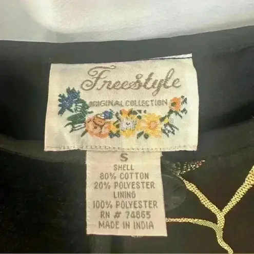 Freestyle Blazer Coat Embroidery Patchwork Tapestry Beaded Grannycore Size Small Black