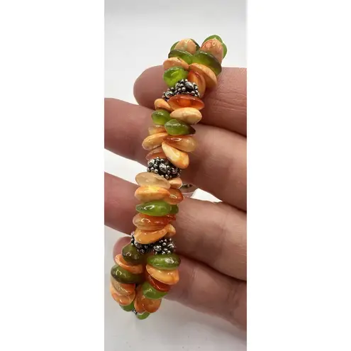 Royalton Women's Stretch Bead Yellow Coral Orange Silver Quartz 6" Wrist Watch