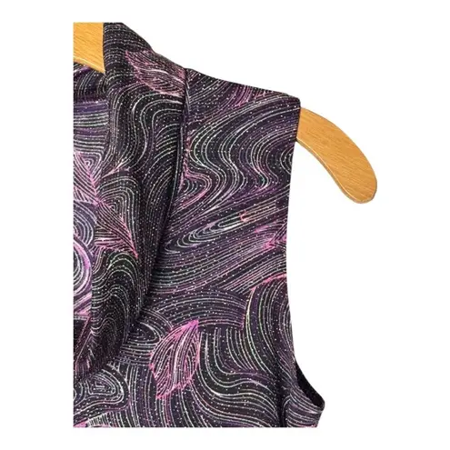 Sweet Baby Jane Shirt Women Medium Purple Black Knit Shimmer Swirl Cowl Neck Top