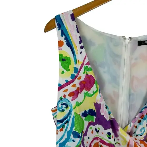 Lauren Ralph Lauren Purple Multi Paisley Faux Wrap Midi Crepe Dress Size 6 Job