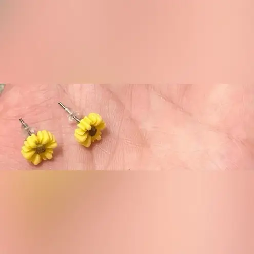 Yellow Sunflower Cute Fall Stud Handmade Unique Earrings