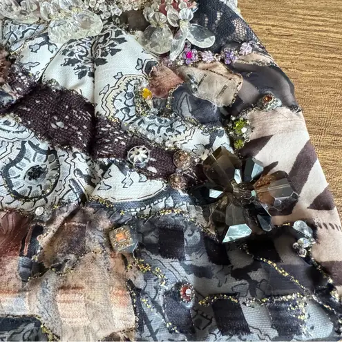 Maria Zeiour Artisan Embellished Beaded Steampunk Patchwork Bucket Bag Purse Brown