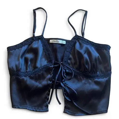 2bella Black satin lace tie front cami top women's size M going out top party Size M