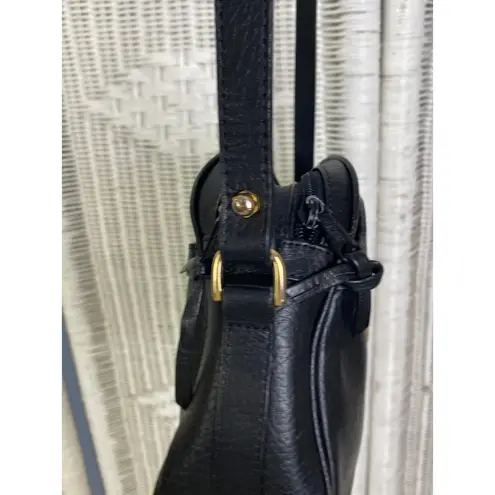 Etienne Aigner Vintage Black Leather Crossbody Bag Gold Medallion 80s 90s