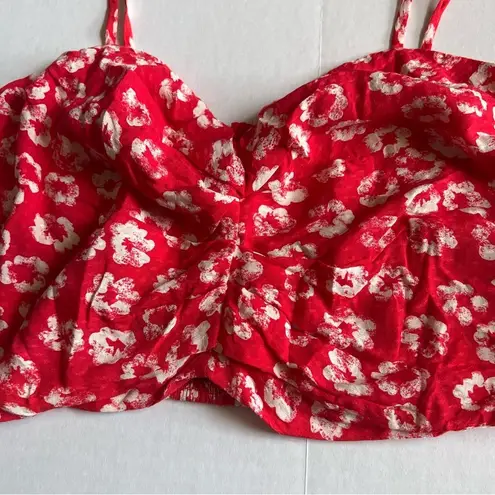Dance & Marvel floral crop tie shoulder top red & white in size medium
