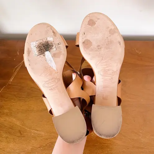 Tod's TOD’S • cognac block heel sandals leather made in Italy tan designer