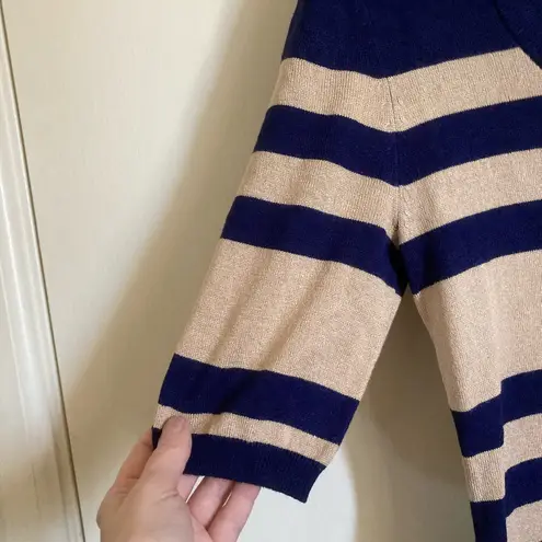 Allison Brittney Allison Brittany Navy & Tan Striped Knit Sweater Dress #O
