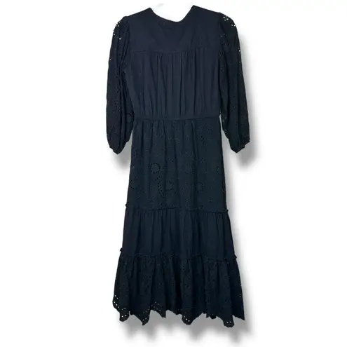 Westbound Nurture by Black V-Neck Eyelet Cotton Tie-Waist Midi Dress Small