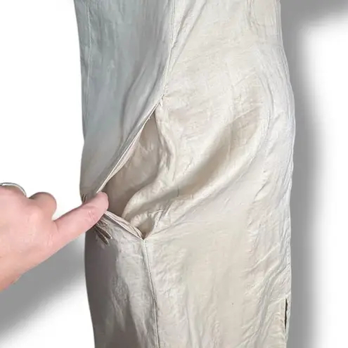 Vintage Linen Embroidered Floral Maxi Dress Lace Capelet Overlay Medium