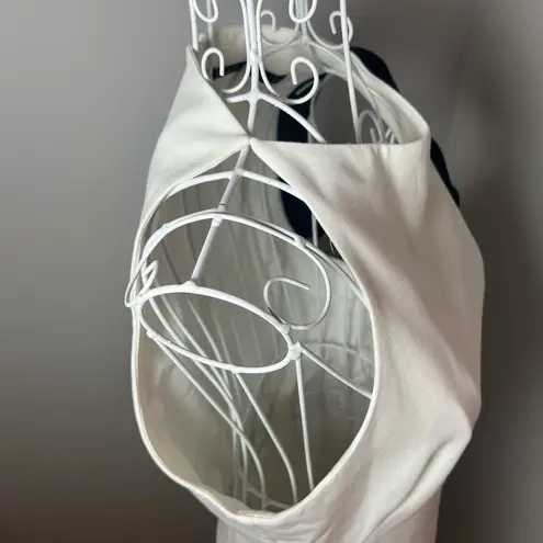 Black Halo Pabla Color Block Mock Neck White Sheath Dress Black Ruffle Size 8