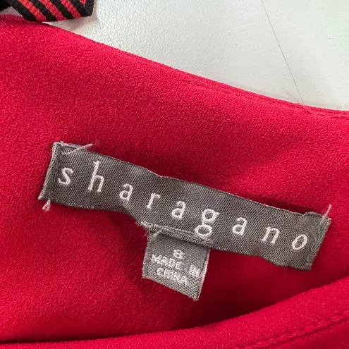 Sharagano Dress Womens Small Red Bell Sleeve Flounce Keyhole Back Tie Mini