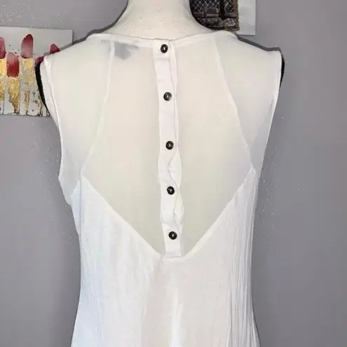 BKE Red Buckle white sleeveless sheer button back blouse