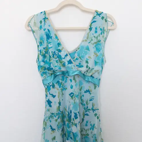 Wrapper VTG Y2K Womens Dress XS Blue Floral Chiffon Midi Boho Cottage Coquette