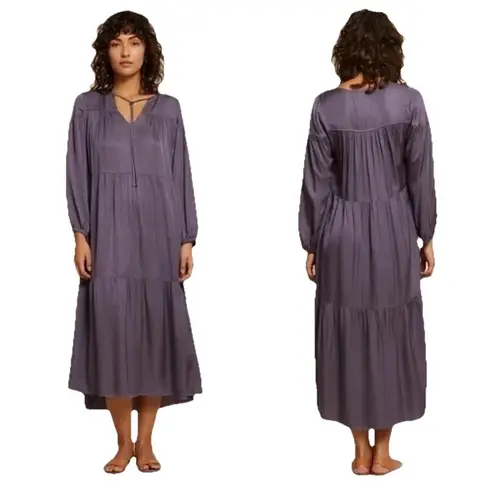 Nation Ltd Purple Wavery Tiered Peasant Dress Big Sur Womens Size Large Bohemian