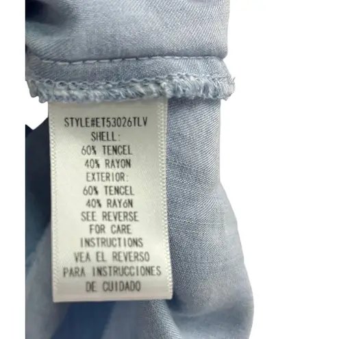 Evereve Allison Joy Chambray Flounce Top Size S Stretch Ruffle Romantic Casual