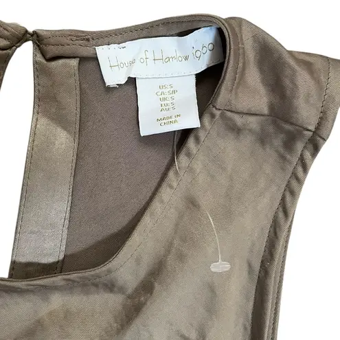 House of Harlow 1960 ruched taupe champagne satin like dress with slit