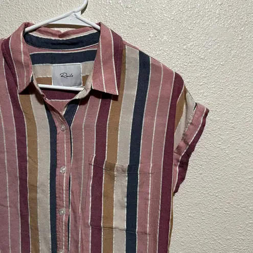 Rails Whitney Paradise Stripe Button Front Cuffed Short Sleeve top Womens SMALL