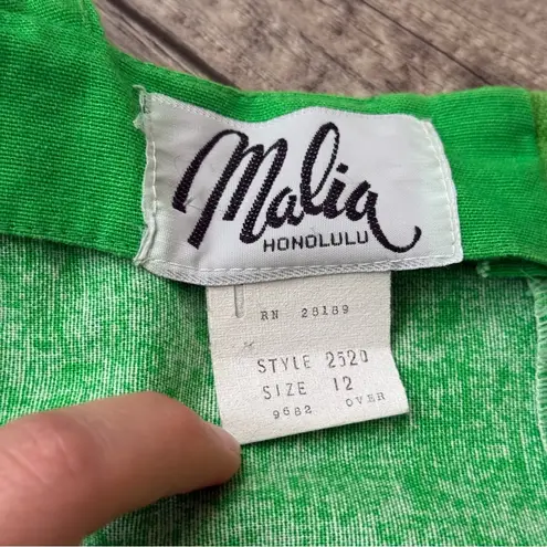 Vintage 1960s Malia Honolulu Hawaiian barkcloth dress Green Size 6