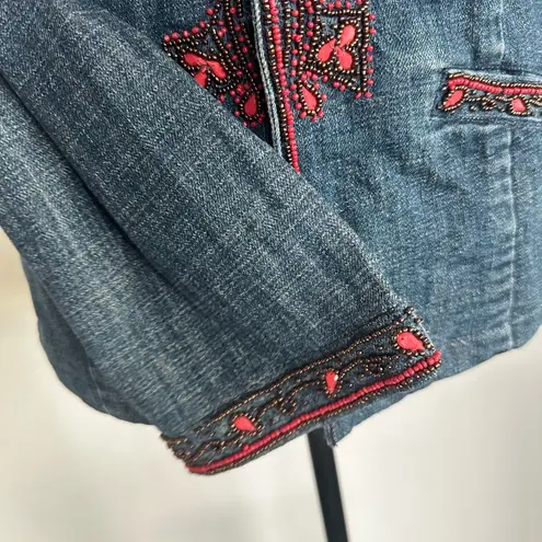 Chico's  Blue and Red Embroidered Jean Jacket